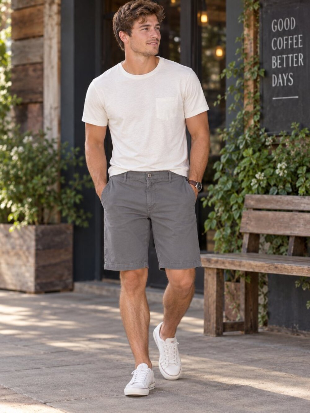 AG Griffin Tailored Chino Shorts Gray Flat Front Stretch Casual Travel Preppy